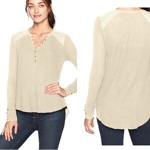 Lucky Brand Pin Tucked Drop Needle Cotton Lace Top